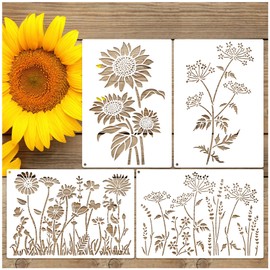 Large Wildflower Stencils for Painting on Wood Fence, Extra 16 Inch Sunflower Flower Floral Stencil for Walls Garden Crafts Reusable Burning Art Paint for Outdoor Mural Canvas(floral4)