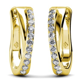 Hoop Loop Earrings Dangle 18K White Gold Plated with Crystal Sparking Gift for Wife Mother (Yellow Gold)