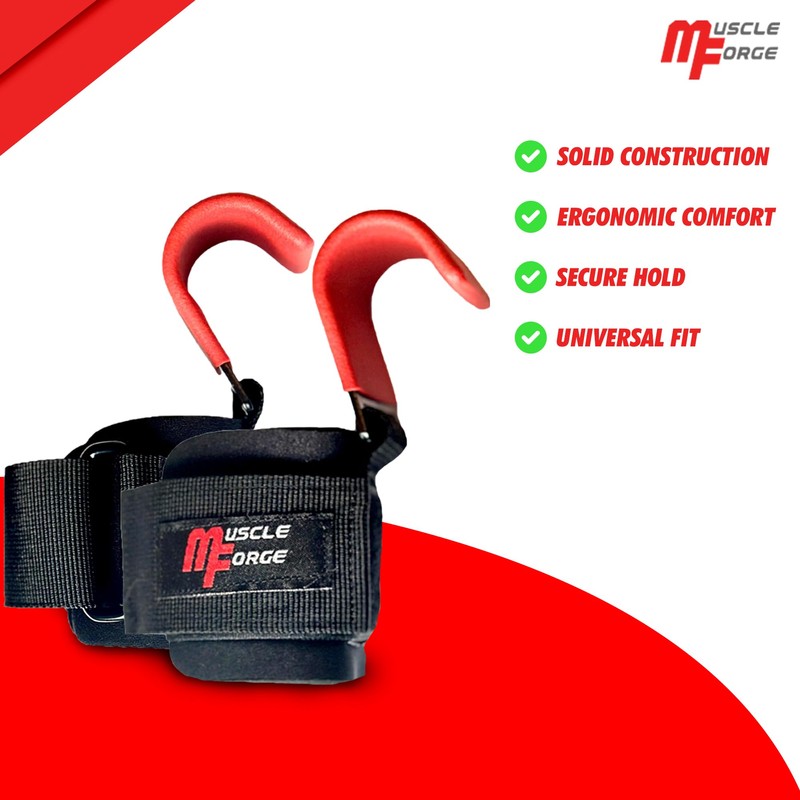MuscleForge Lifting Straps with Hooks for Strength Training, Powerlifting, Weightlifting,