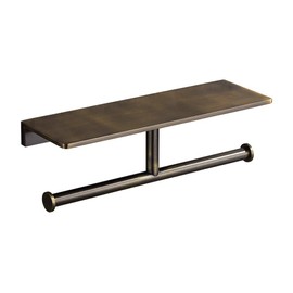 Sanliv Toilet Paper Holder,Brushed Bronze Double Toilet Paper Roll Holder with Storage Shelf,Wall Mounted Brass Toliet Tissue Dispenser for Home and Hotel Bathrooms