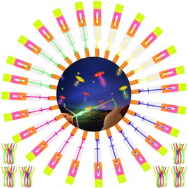 Aonuily Light up Slingshot Toys, 24 Pcs LED Flying Toy Glow in the Dark Party Favours and Party Bag Fillers for Boys Girls Outdoor Shooters Game