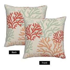BEITUOLA Red Orange and Mint Corals Throw Pillow Covers 18x18 Set of 2 Tropical Nautical Decorative Pillow Covers Coastal Outdoors Pillowcase Cushion Case Home Decor for Sofa Couch Bed Bedroom