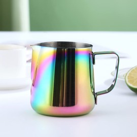 Milk Frothing Pitcher 12oz - 350ml, Kyraton Stainless Steel Espresso Steaming Pitchers with Decorating Pen,Milk Coffee Frother Cups Cappuccino Latte Art Barista Steam Pitchers Milk Jug Cup (Rainbow)