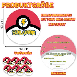 Sugeru 12 x Children's Birthday Invitation Cards with Catch Ball Design, Birthday Invitations for Young Girls, Anime Cartoon Invitation Cards, Birthday, Gamer Teenager Party Invitations (Ball)