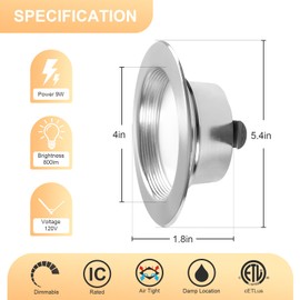 ZYC Brushed Nickel Recessed Lighting 4 Inch, 12 Pack Recessed LED Retrofit Lighting, 2700-5000K 5CCT Selectable, Damp Rated Can Lights, Baffle Trim, 9W 800Lm(Brushed Nickel, 4 inch)