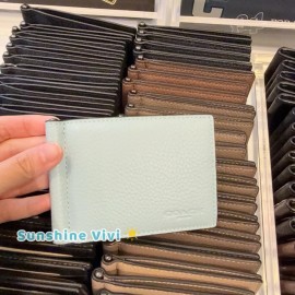 Coach NWT Coach Slim Money Clip Billfold Wallet CH090 Light Blue Pebble Leather