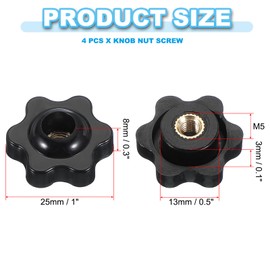 PATIKIL M5 x 25mm Through Hole Knob Nut Screw, 4 Pcs Brass Screw-On Female Thread Knob Plastic Star Knobs Clamping Handles Threaded Hand Knobs Black