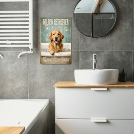 Golden Retriever Wash Your Paws Bathroom Sign – Vintage 5.5x8 in Metal Wall Decor for Dog Lovers, Retro Golden Retriever Bath Soap Aluminum Plaque for Bathroom, Farmhouse, Pet Area