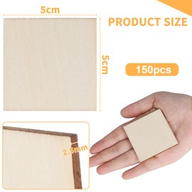 DBREAKS 150 Pieces Squares Wooden Discs, Craft Wooden Plates, Tree Discs, Wooden Panels, Natural Wood Discs for Painting, Wooden Pieces for DIY Crafts Wedding Christmas Decorations (5 cm)