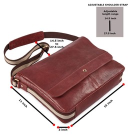 Real Leather Laptop Bag Men Women Distressed Vintage Messenger Satchel Shoulder Bag (Oxblood)