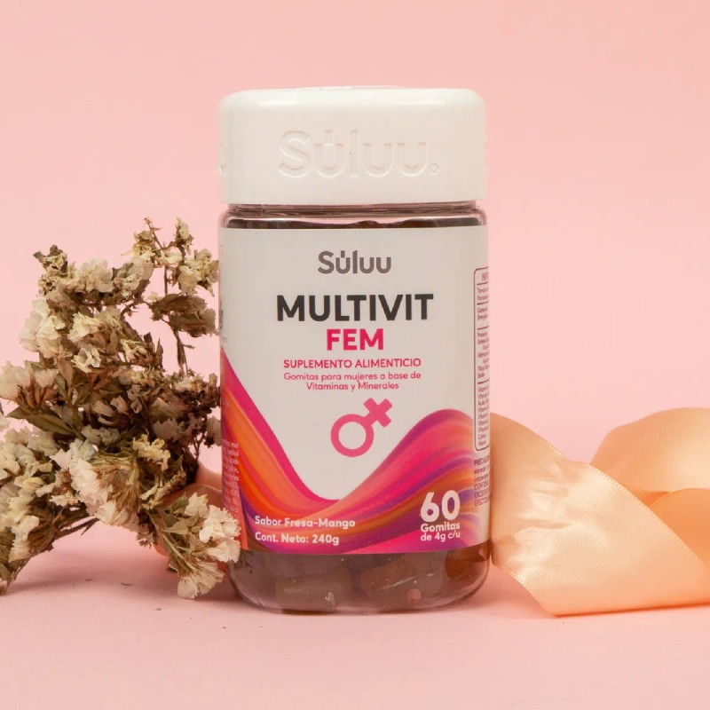 Sluu Multivitamnico Mujer Gomitas cido Flico, Hierro, Calcio, Vitamina B12,