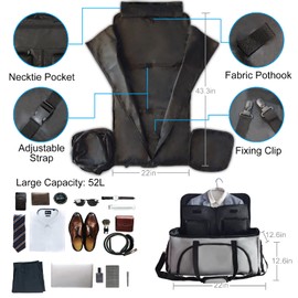 Convertible Duffle Garment Bag, 4 in 1 Garment Bag with Shoulder Strap, Garment Duffle Bags for Travel, Carry on Garment Duffel Bag for Men, Foldable Duffel Suit Bag for Business, Light Grey