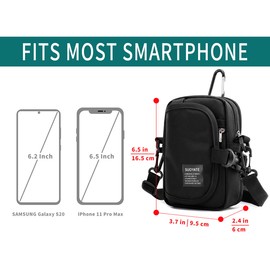 Lohol Multifunction Cell Phone Holster, One Shoulder Pouch with Carabiner, Outdoor Tactical Waist Belt Bag, Security Purse Crossbody Gadget Pocket for Smartphone Up to 6.5 inches, 1# Black