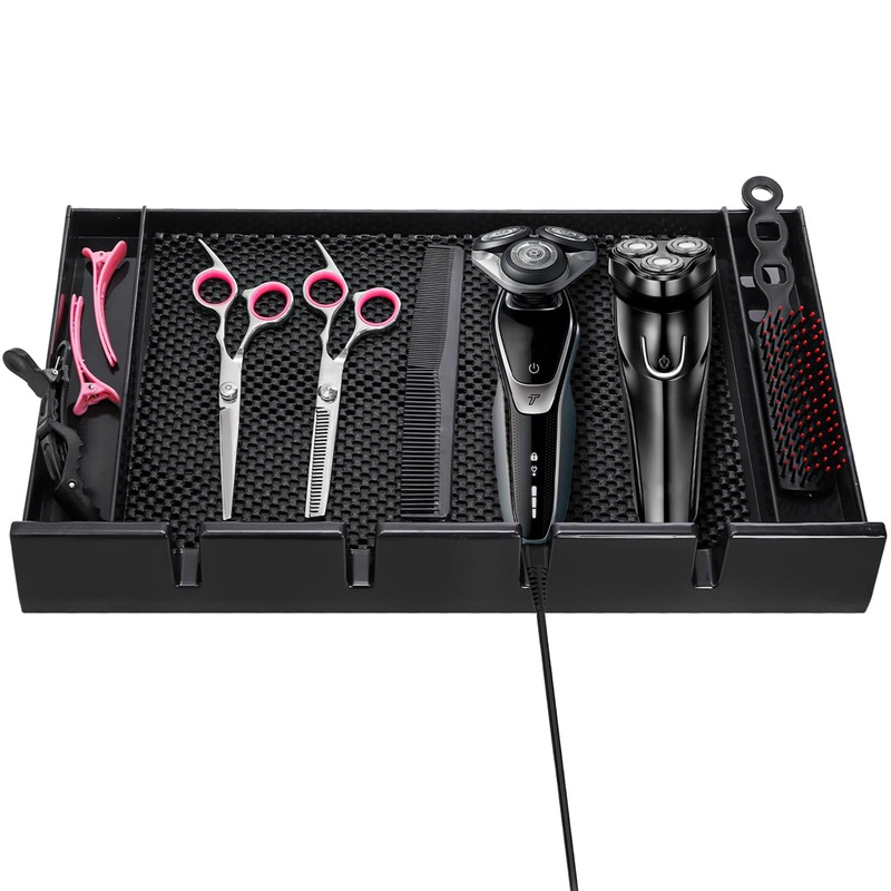 Hedume Barber Clipper Tray Organizer with Anti-Slip Mat, Corded Clippers