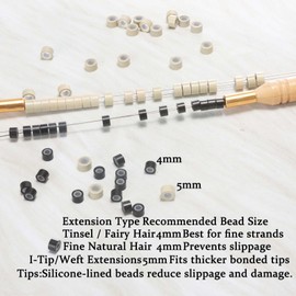 GOTDYA 1000pcs 5mm Black Extension Beads,Silicone Lined Micro Rings,MicroLink I Tip Weft Beads for Hair Tinsel and Feathers Extensions