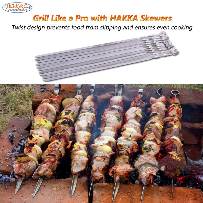 Hakka Stainless Steel Barbecue Skewers, 23" Heavy Duty Metal Skewers