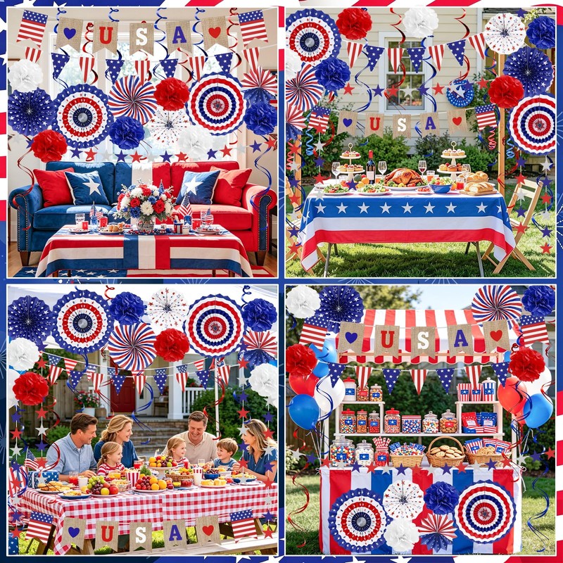 4th of July Patriotic Decorations Set Red White Blue Paper