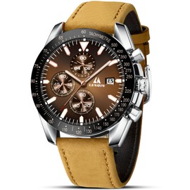 LN LENQIN Mens Watches Chronograph Watches for Men Analog Quartz Watch Waterproof Luminous Men's Wrist Watches Fashion Business Designer Watch Leather Band Gift for Men