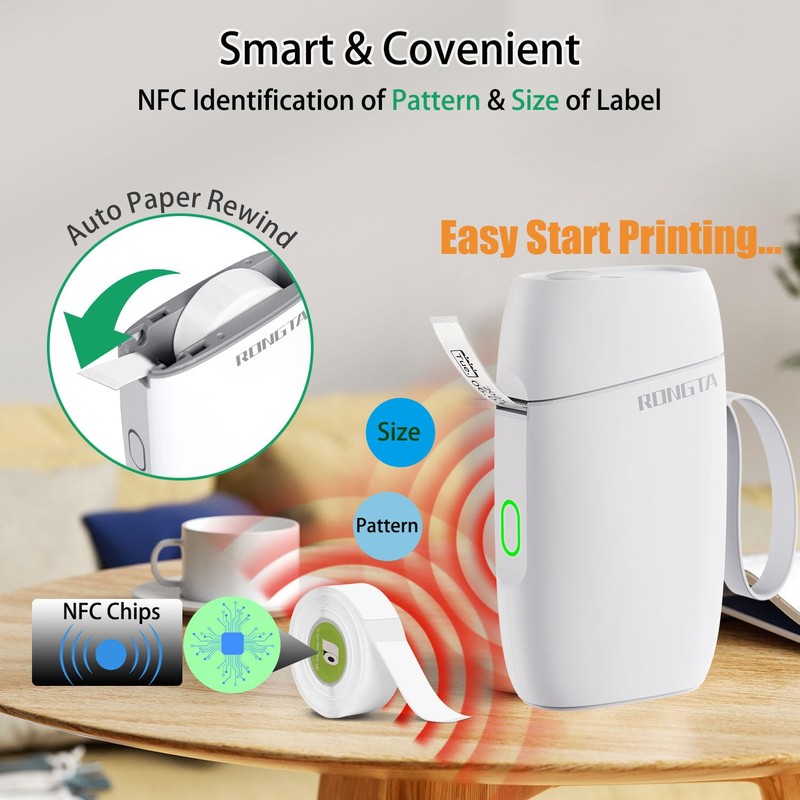 Rongta Mini Label Maker Machine with Tape Bluetooth Sticker Printer