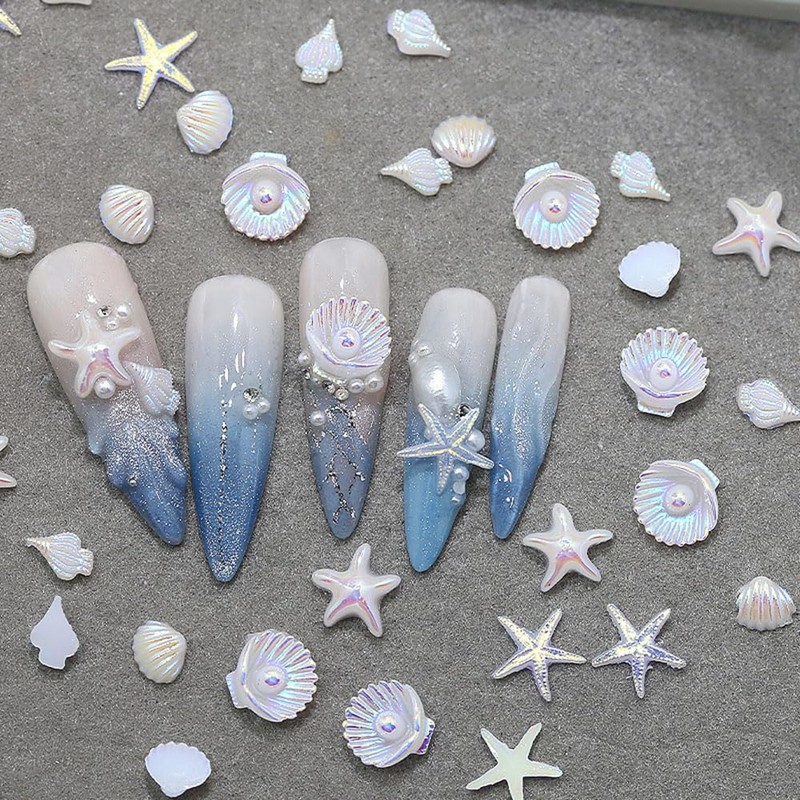 3D Nail Charms Summer Beach 2Boxe Aurora Bianco Blu Stella