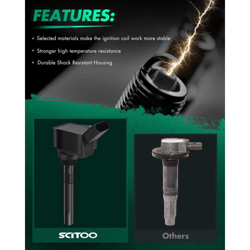 SCITOO Ignition Coil Coils & Iridium Spark Plugs fit for