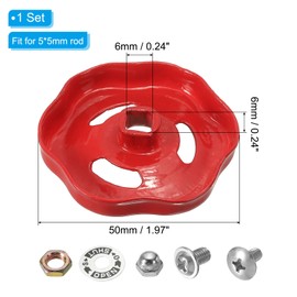 PATIKIL Outside Faucet Handle Square Stem Hole 6x6mm, Cast Iron Faucet Round Wheel Handle Replacement Water Spigot Handle with Screws Spacer, Red