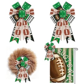 Glodecart 2PCS Football Bow for Wreath Super Bowl, Green Touchdown Football Wreath Bow for Football Party Décor,Game Day Sport Wreath Bow for Football Season Outdoor Wall Tree Topper Supplies Ornament