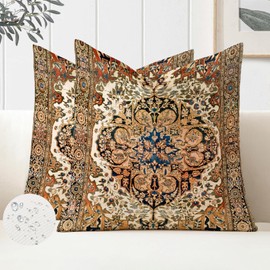 Miuyunya Set of 2 Outdoor Waterproof Cushion Covers, 45 x 45 cm, Sofa Cushion, Boho Cushion Covers, Indian Oriental Pattern, Bohemian Decorative Cushion Cover, Square Decorative Cushion Covers for