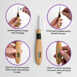 Crochet Counting Hook & Handle Set - 12 Hooks 2mm-8mm - Comfortable Ergonomic Soft Grip - w/Digital LED Row Stitch Finger Counter Marker Easy to Read Numbers - Crocheting Knitting Kit - Easy to Use