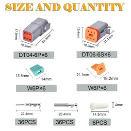 Deutsch DT Grey 6 Pin Connectors 6 Sets, Waterproof Electrical Wire Connector with Stamped Contacts and Seal Plug for Truck, Off-Road Vehicles, Construction, Agriculture, Marine, Motorcycle Wiring