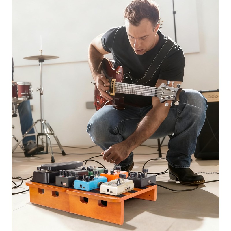 Wooden Pedal Board Guitar Effects 2-in-1 Pedalboard, 17.3" Big Capacity