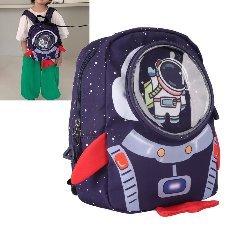 Kids Backpack Cartoon Spaceman Style Anti Lost Rope Large Capacity