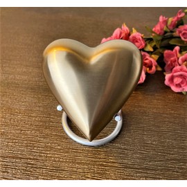 Golden Brass Heart : Cremation Urn for Human Ashes | Keepsake Cremation Urn | Miniature Cremation Urn 3" | with Brass Stand