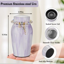 Urns for Human Ashes, Mini Urn for Ash Male Female, Small Urns for Human Ashes Keepsake, Stainless Steel Memorial Cremation, Decorative Urn Funeral Urn - Purple Keepsake Holder
