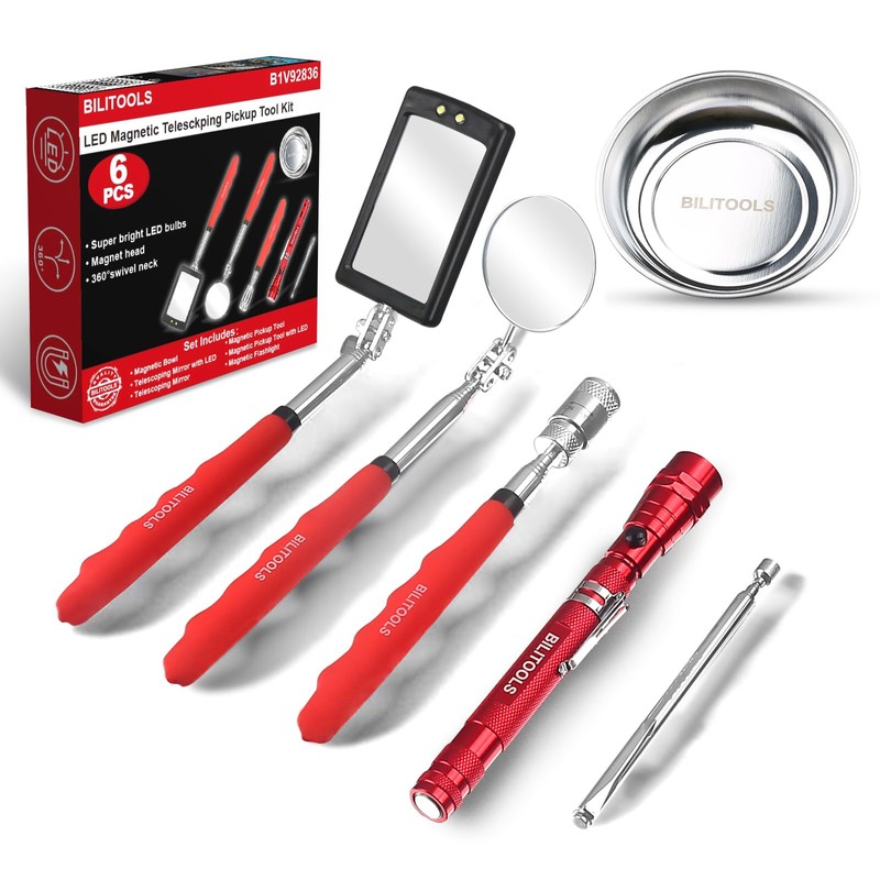BILITOOLS 6 Piece Telescoping Magnetic Pickup Tool Set, Extendable Mechanic