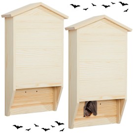 Wenqik 2 Pack Bat House for Outdoor Large Bat Box for Outside 2 Chamber Wood Bat House Kit for Weatherproof Wooden Bat Shelter Easy to Land and Roost, 15.6 x 9 x 3.2 Inch