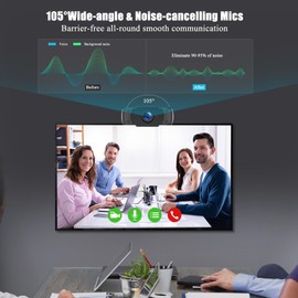 Lommegy 4K Webcam mit Mikrofon, Ultra HD 4K Webcam für PC, Dual Noise Reducing Mics, Automatischer Lichtkorrektur Webkamera für Zoom/Skype, Live Streaming, Videoanrufe, Lernen, Konferenzen