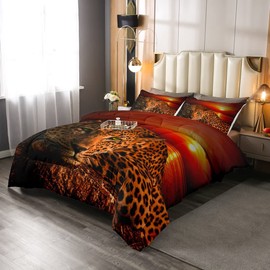 Erosebridal Moon Cheetah Down Comforter Leopard Print Comforter Set for Teens Boys,Animal Hide Wild Animal Skin Spot Bedding Set Novelty Wildlife Big Cat Duvet Insert Ocean Sunset Bedroom Decor Queen