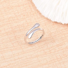 Fookduoduo 925 Sterling Silver Ring Inspirational Jewelry adjustable Wrap Open Rings for Women (I Love You to The Moon and Back)