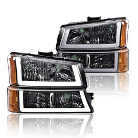 CROSSDESIGN LED DRL Headlights Compatible with Chevy Silverado 1500 2500 3500 & HD Model 2003-2006 /Fit 03-06 Avalanche 1500 2500 Bumper Headlamp Clear lens Chrome Housing Amber Reflector