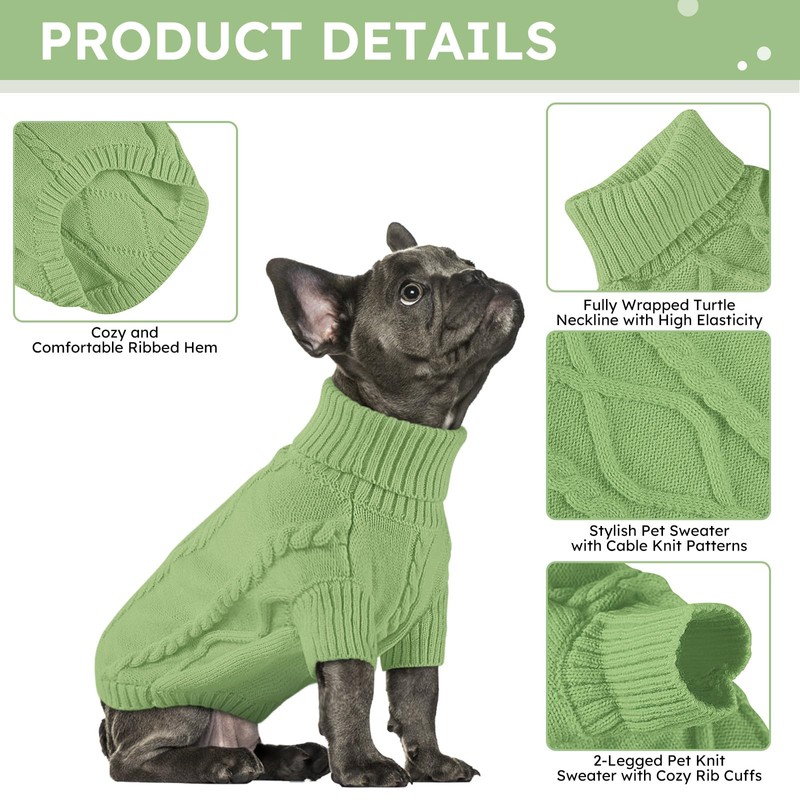 Queenmore Small Dog Pullover Sweater, Cold Weather Cable Knitwear, Classic