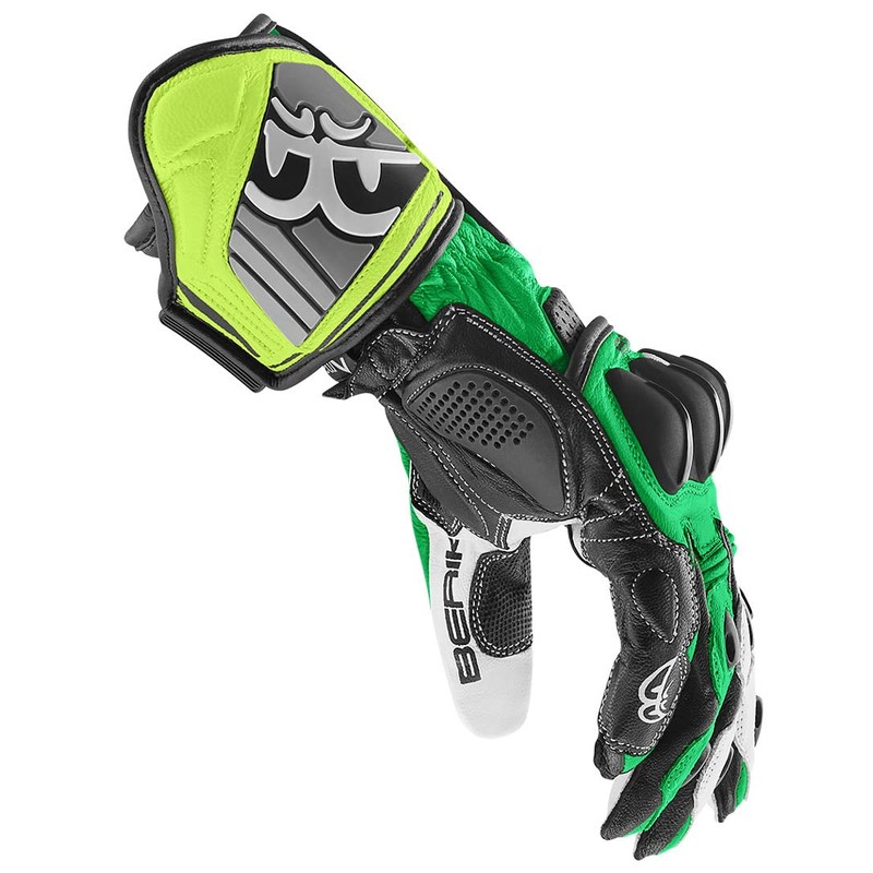 Berik Track Motorcycle Gloves, Black/Green/White, 3XL