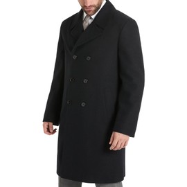 Ben Sherman Men's Brenton Double Breasted Wool Overcoat, Navy, X-Large
