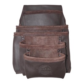 Graintex OS2052 5 Pocket Oil Tanned Nail & Tool Pouch Dark Brown Color for Constructor/Electrician/Plumber