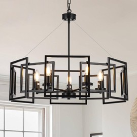 5-Light Black Geometric Chandelier,Height Adjustable Industrial Chandelier for Dining Room,Modern Farmhouse Chandelier Light Fixture over Table,for Bedroom,Living Room,Entryway,Bulbs Not Included