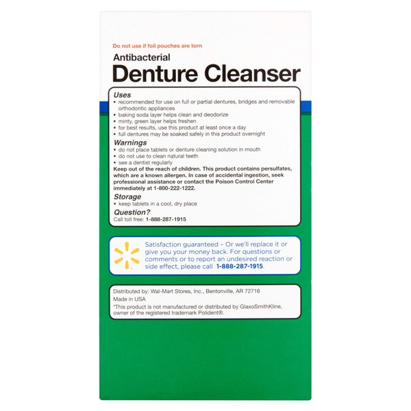 Equate Antibacterial Mint Fresh Denture Cleanser Tablets, 84 count