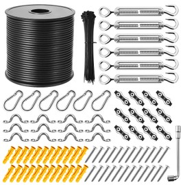 Keeimp String Light Hanging Kit,164 Ft Nylon Coated Stainless Steel 304 Wire Rope, String Lights Suspension Kit,Outdoor Light Hanging Kit