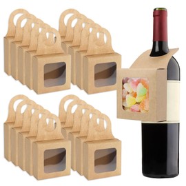DIYDEC 25pcs Kraft Paper Wine Bottle Box with Window, Foldable Wine Candy Boxes for Christmas New Year Wedding Parties Favor Wine Accessory Sets