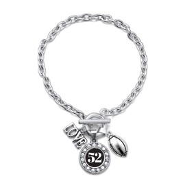 Inspired Silver - Football - Sports Number 52 - Silver Toggle Bracelet for Women - Circle Charm Bracelet Jewelry Gift with Cubic Zirconia - Women's Charm Bracelet with Sturdy Toggle Clasp