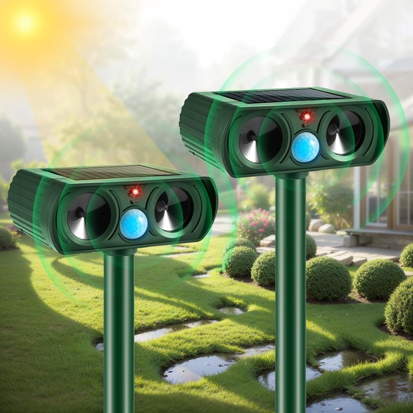2 Pack Upgraded Animal Repellent Ultrasonic Outdoor,Deer Repellent Devices Cat
